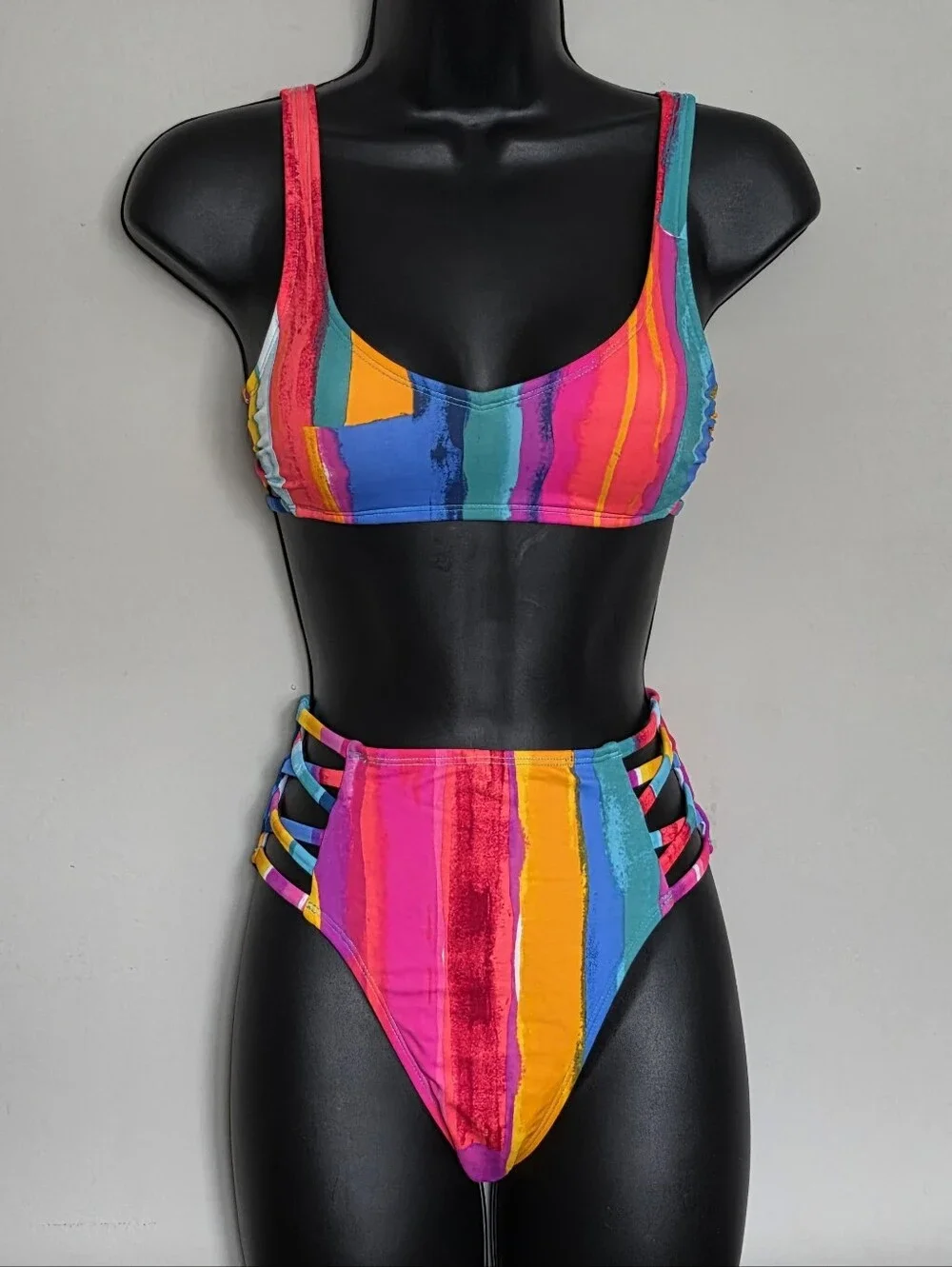 🌈 Xhilaration XS Rainbow High Waist Bikini Set NWT Beach Vacation